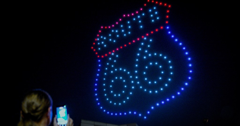 Drone Light Show Route 66 Sign